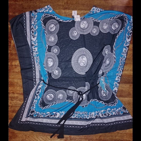 🔥 NWT DOTS silky medallion bat wing belted tunic - Picture 7 of 7